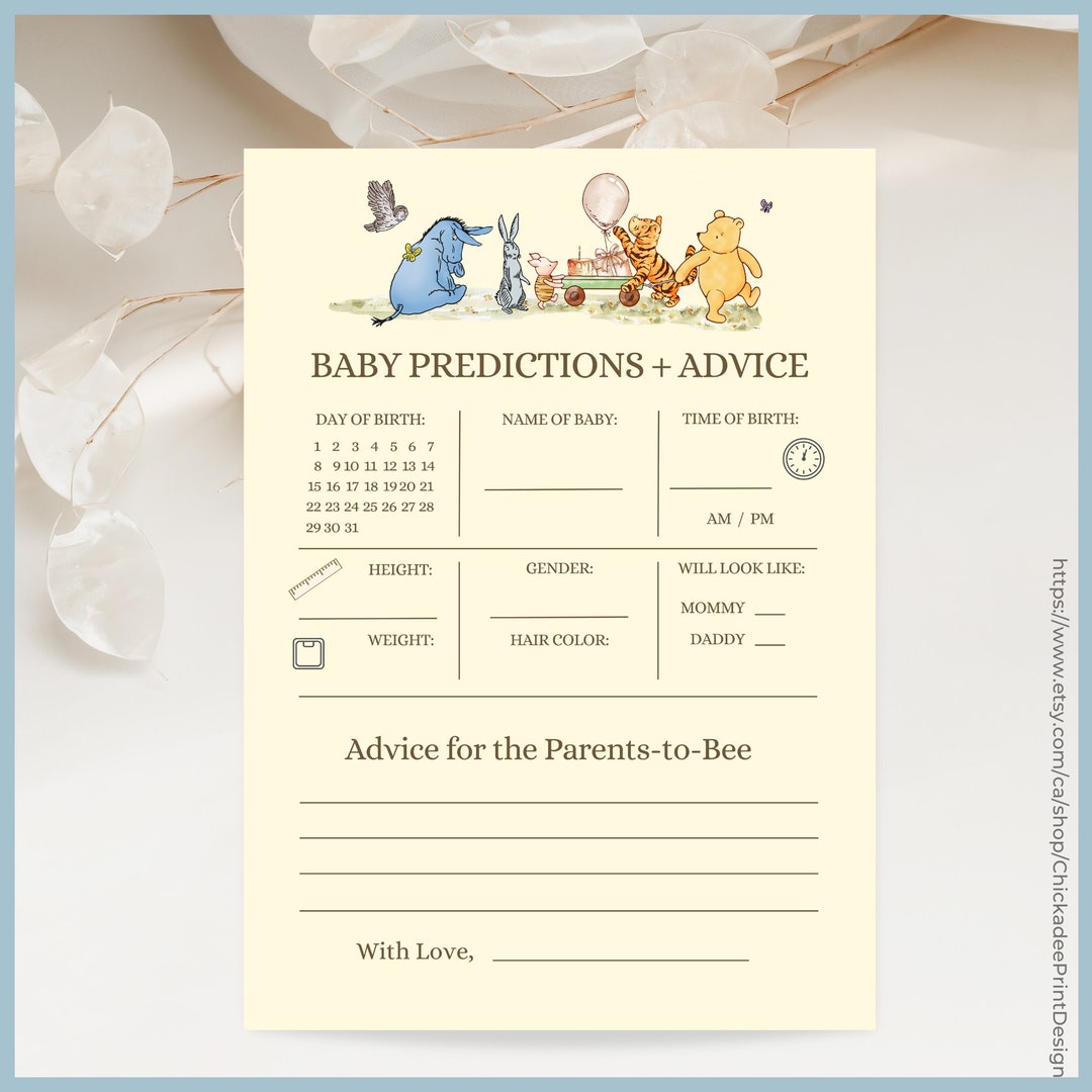 Classic Winnie the Pooh Baby Shower Game Baby Predictions &amp; Advice ...