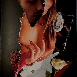 original Karte, Collage, Vulva, Food Portrait, Erotik, Sex Oral, Petting, Kunst, sinnliche Wand Kunst, leidenschaftliche moderne Kunst, handgemachtes Unikat, nackt