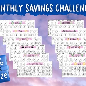 12 Monthly Savings Challenge Printable | Savings Tracker | Inserts for Cash Budget Binder | A6 Envelope Card Inserts