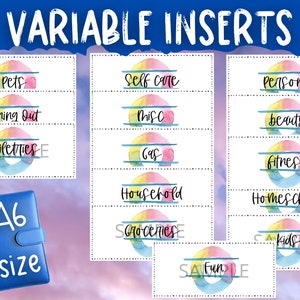 14 inserti per buste di contanti per spese variabili / Formato A6 / Stampabile / Inserti per buste di contanti ad acquerello / Inserti per raccoglitori di budget