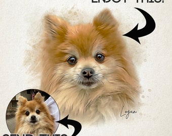 Custom Pet Portrait Painting from Photo Digital | Framed Print | Pet Loss | Pet Portrait Canvas Gallery Pet Loss