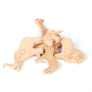 wooden handmade 6 piece safari animal toy set