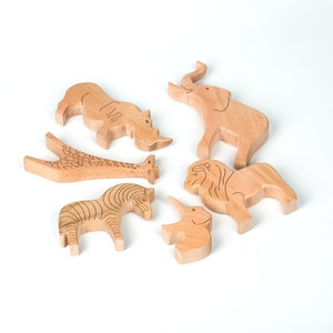 wooden handmade 6 piece safari animal toy set