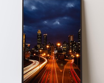 Atlanta Night Skyline Photography Print, Jackson Street Bridge View