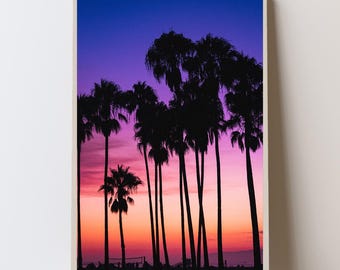 Palm Tree Sunset Photo, California Coastal Art Print, Venice Beach Colorful Wall Art