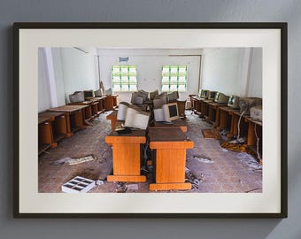 Abandoned Computer Lab Photo Print, Vietnam Urban Decay Wall Art, Urbex Decor