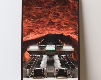 Subway Station Print, Moody Scandinavian Wall Art, Stockholm Underground Photo