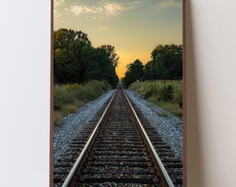 Train Tracks Sunset Print, Rustic Landscape Photography
