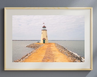 Winter Lighthouse Photo Print, Oklahoma City Coastal Photography, nautical wall art