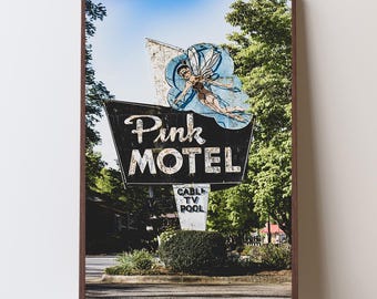 Pink Motel Sign Photo Print, Retro Americana, Smoky Mountains Wall Art