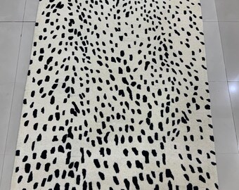 Dalmatian Dot Wool Area Rug: Hand-Tufted Black & White Animal Print