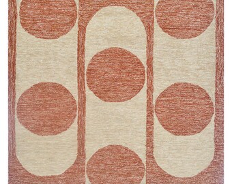 Hand-Tufted Wool & Jute Rug: Geometric Circle Design - Rust Beige