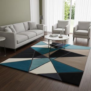 Hand-Tufted Wool Rug, Colorful Geometric Modern Design