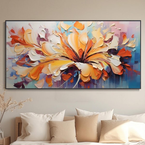 Peinture à l'huile peinte à la main Fleurs en fleurs Décoration intérieure Peinture sur toile Décor moderne minimaliste Cadeau pour elle