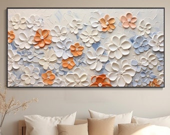 3D Hand-Painted Thick Texture Flower Petal Oil Painting Spring Wabi-Sabi Minimalist Art Fresh Floral Canvas Wall Decor Custom Sofa Wall Deco