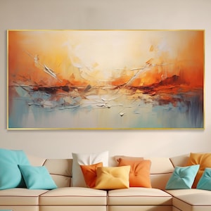 Abstract Seascape Sunrise Cloud Oil Painting Blue Ocean Beach Canvas Textured Wall Art Nautical Sunset Landscape Vacation Memorial Gift Deco