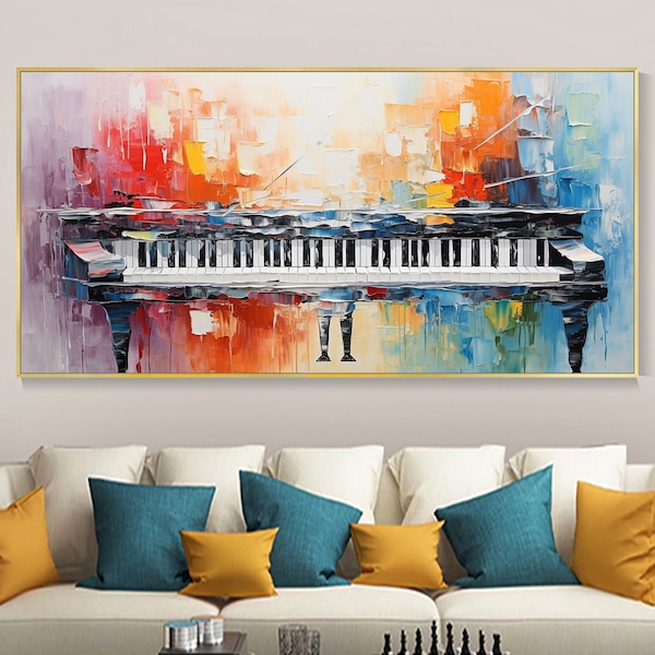 Pintura Al Óleo Original Pintada a Mano De Piano Clásico, Decor Minimalista Para El Hogar De Amantes De La Música 3D, Regalo Personalizable