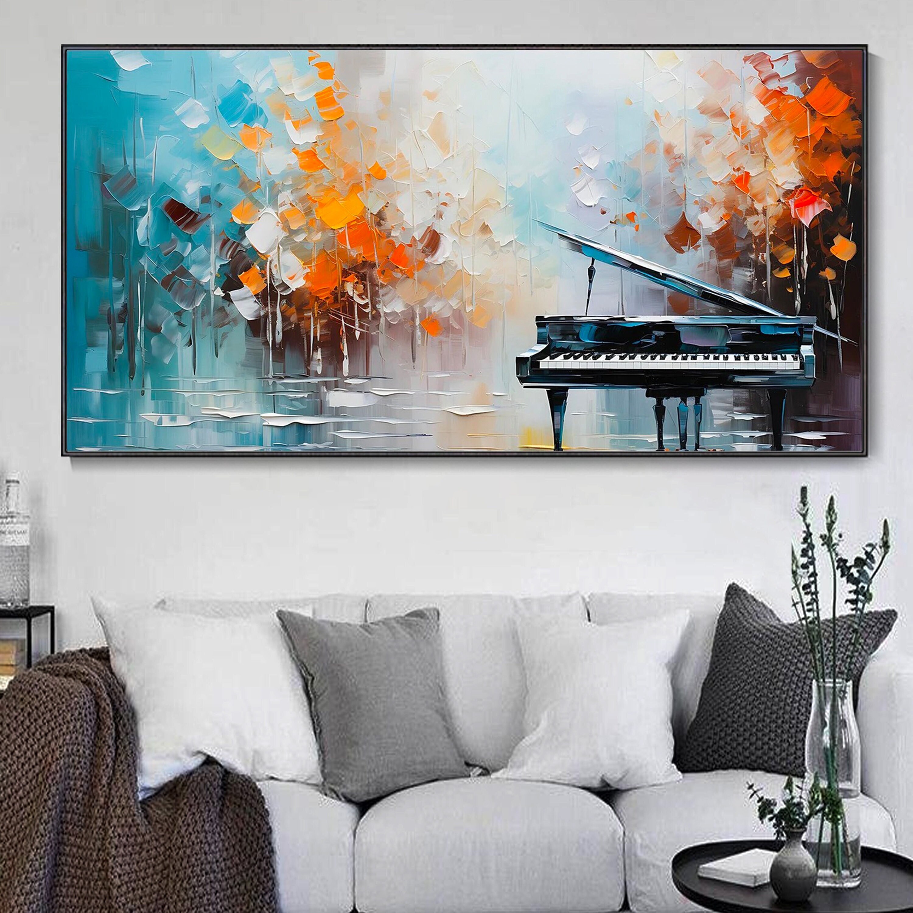 Original Classical Piano Oil Painting, Music Lover Home Decor, Colorful