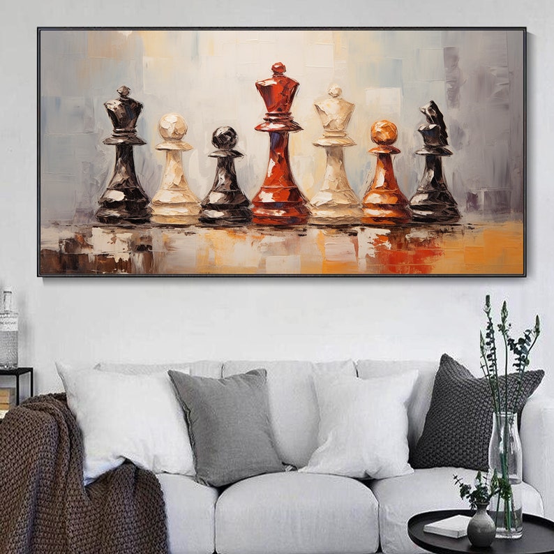 Original Chess Oil Painting Game Sport Canvas Wall Art Large Etsy
