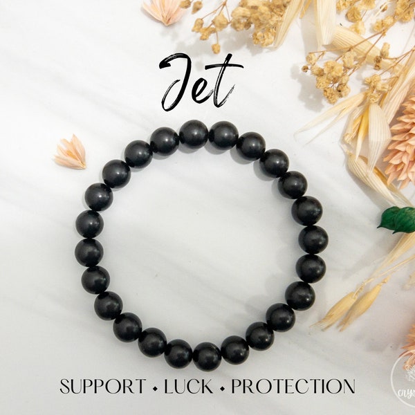 Jet Crystal Beaded Bracelet | Protection Jewelry | Crystal healing | 6mm 8mm Round Crystal Beads | Chakra Stone | Gifts for Her