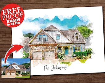 Personalized House Watercolor Drawing, Custom Watercolor House Wall Art, Custom House Portrait, Housewarming Gift First Home, New Home Gift