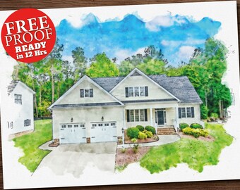 Custom Watercolor House Portrait: First Home, Realtor Gift