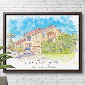 Custom Home Portrait from Photo, house painting, housewarming our first home portrait on canvas, watercolor house portrait, Mothers day gift