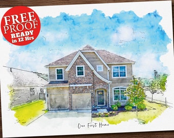 Custom Watercolor House Portrait: New Home Gift, Housewarming Art (Digital File/Poster/Canvas)