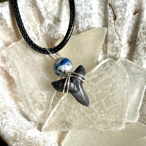 Wire-wrapped Shark Tooth Necklace PENDANT with K2 Jasper Gemstone: boho bohemian handmade ocean beach sea fossil gem crystal charm