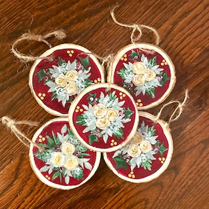 Hand painted floral Christmas ornaments