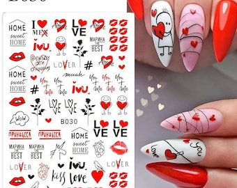 Red and Black Heart Nail Decals, Valentine Nail Art, Heart Nail Art ...