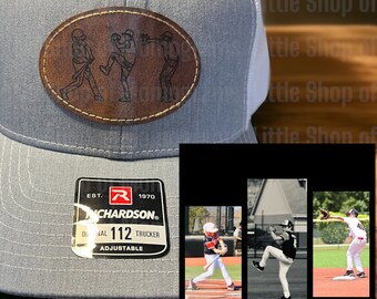 Custom player photo laser engraved leatherette patch hat