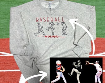 Custom Photo Embroidered Baseball Mama Shirt
