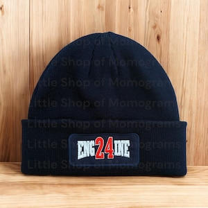 Engine number patch beanie, fire department beanie, firefighter beanie