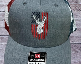 American Flag Hat with Flag and Deer Head