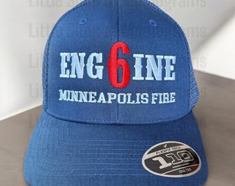 Custom Fire Department Hat: Embroidered Engine, Ladder Design