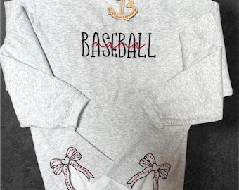 Embroidered Baseball Mama  Sweatshirt with Side Bows