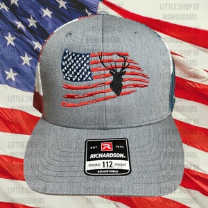 American Flag Hat with Flag and Deer Head