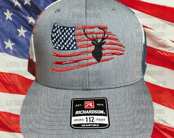 American Flag Hat with Flag and Deer Head