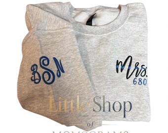 Blue/Red Line Embroidered Monogram Sweatshirt - Police/Fire wife, girlfriend gift