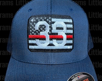 Red Line Flag Firefighter Hat: Embroidered Station Duty Cap