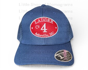 Embroidered Ladder Company Flexfit Hat - Firefighter Station Cap