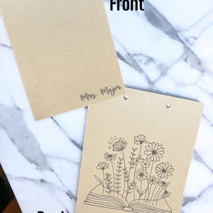 Personalized Teacher Clipboard: Laser Engraved Wooden Clipboard with Flowers