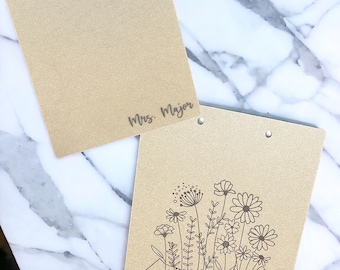 Personalized Teacher Clipboard: Laser Engraved Wooden Clipboard with Flowers