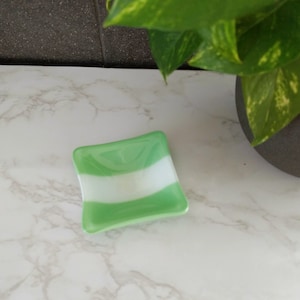 Mini Glass Trinket Dish. Handmade Trinket Dish. Minimalist trinket Dish. Mint Green trinket tray. Glass Ring dish. Made In Canada. WannaDish
