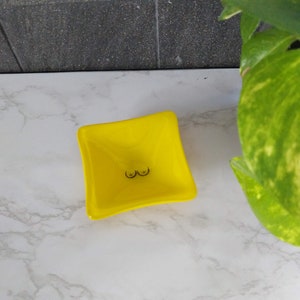 Yellow Boobies Trinket Dish. Handmade Trinket Dish. Minimalist trinket Dish. Trinket tray. Glass Ring dish. Made In Canada WannaDish