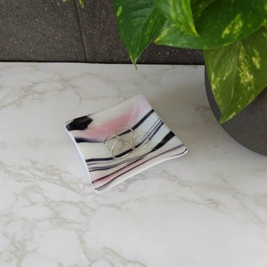Glass Trinket Dish. Handmade Trinket Dish. Minimalist trinket Dish. Pink trinket tray. Glass Ring dish. Made In Canada. WannaDish