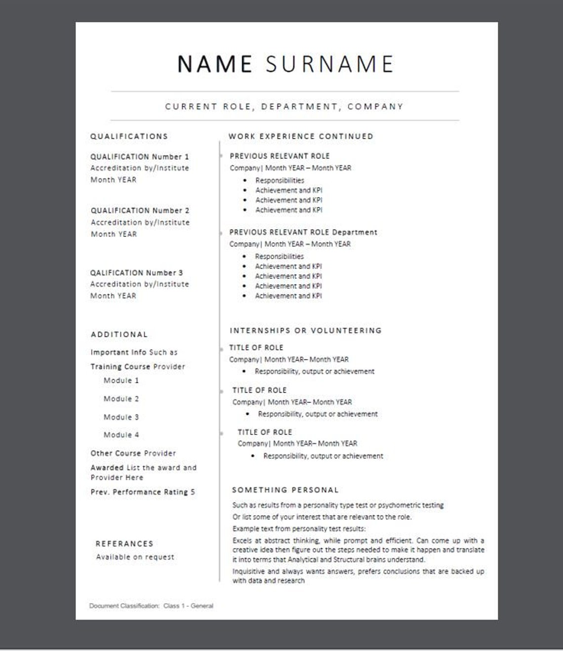 Editable Management Level CV Template, Resume, Curriculum Vitae, CV