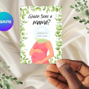 ¿Quién tiene a la mamá del bebé?, Juego imprimible para baby shower, Juego para raspar Find Mommy, Tarjetas para raspar, Plantilla Canva, ¿Quién tiene a mamá?