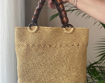 Handmade Top Handle Bag with Wooden Details